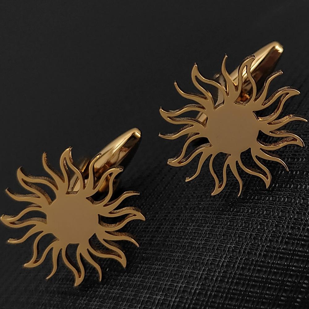 Men's Cufflinks Gold Color Sunflower Shirt Cuff Link Buttons Fashion Stainless Steel Jewelry Accessories Groomsman Wedding Gifts