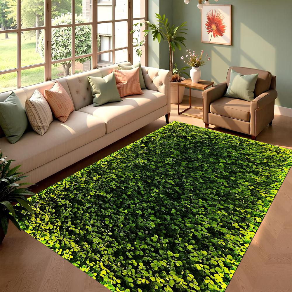 3D Grüner Rasen Bedruckter Teppich Gänseblümchen-Muster Wohnzimmerteppich Innenbereich Anti-Rutsch-Matte Schlafzimmerteppich Wohnzimmerteppich Heimdekoration