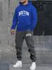 Herren Boston Print Kapuzenpullover mit langen Ärmeln und Jogginghosen Set, Lässige Trendige Sportbekleidung