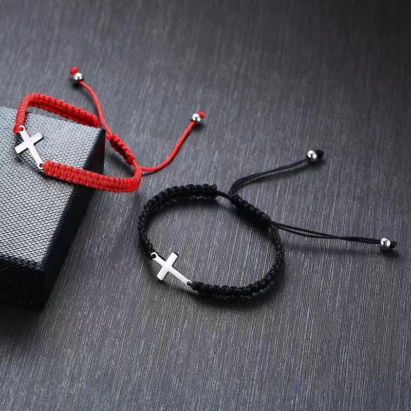 Minimalist Multi-Color Hand-Woven Stainless Steel Cross Couple Bracelet