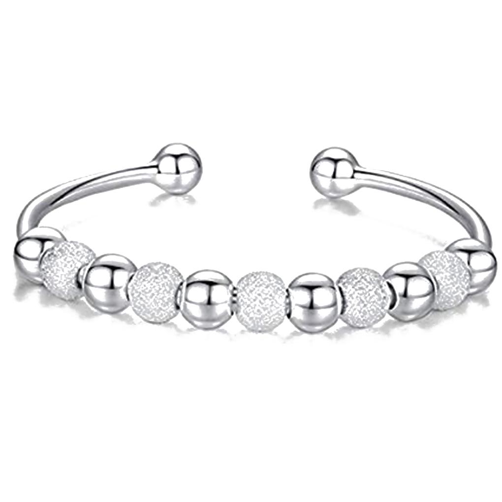 Женский Браслет из Серебряных Переводных Бусин Открытый Манжет Удачный Браслет Наручный Аксессуар Декор Подарок