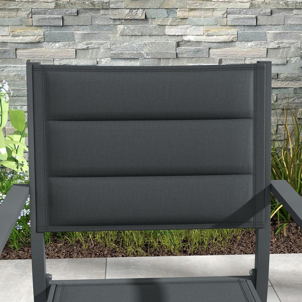 Set Of 4 Stackable Garden Chairs In Aluminum And Textile With Armrests Lot Of 4 Pieces For Outdoor