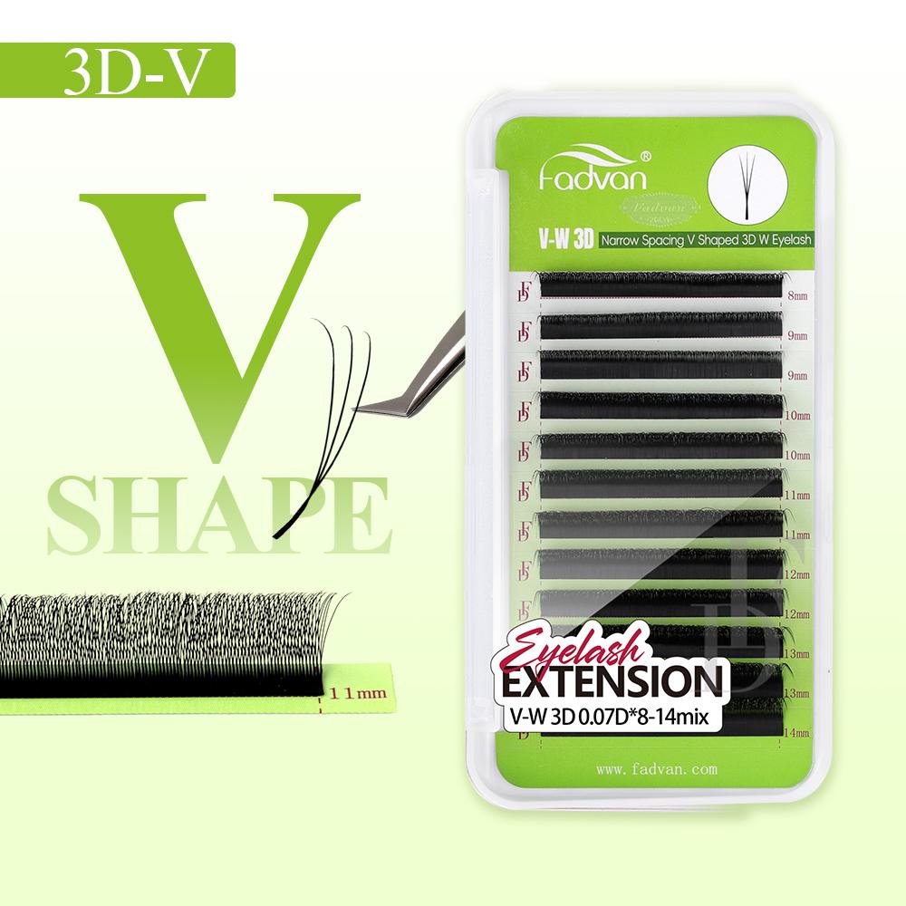 FADVAN V Shape Lashes 2D 3D 4D 5D W Eyelashes Extension Matte Black D Curl 8-15MM Narrow Fanning Lash For Professional Salons