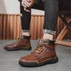 High-end leather Martin boots men's outdoor high-top cotton boots retro velvet