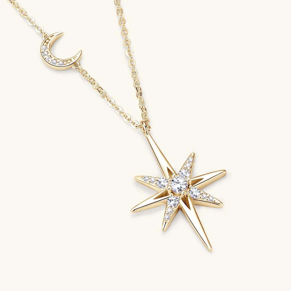 D color 100% 925 Silver Full Moissanite Necklace for Women 18K Gold Plated Star&Moon Pendant Necklace Choker Chain Fine Jewelry Gifts