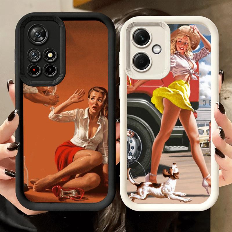 Retro Poster Style Pin Up Girls Soft Phone Case for Xiaomi Redmi Note 15 14 13 12 11 Pro Plus 10S 11S 4G 11T 5G Shell Silicone F