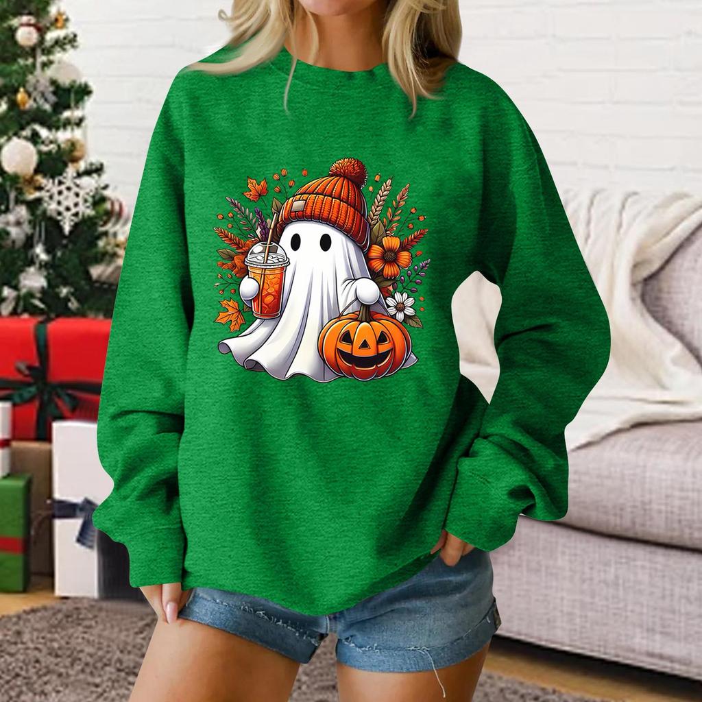 Ladies Fashion Casual Halloween Printed Pullover Sweater