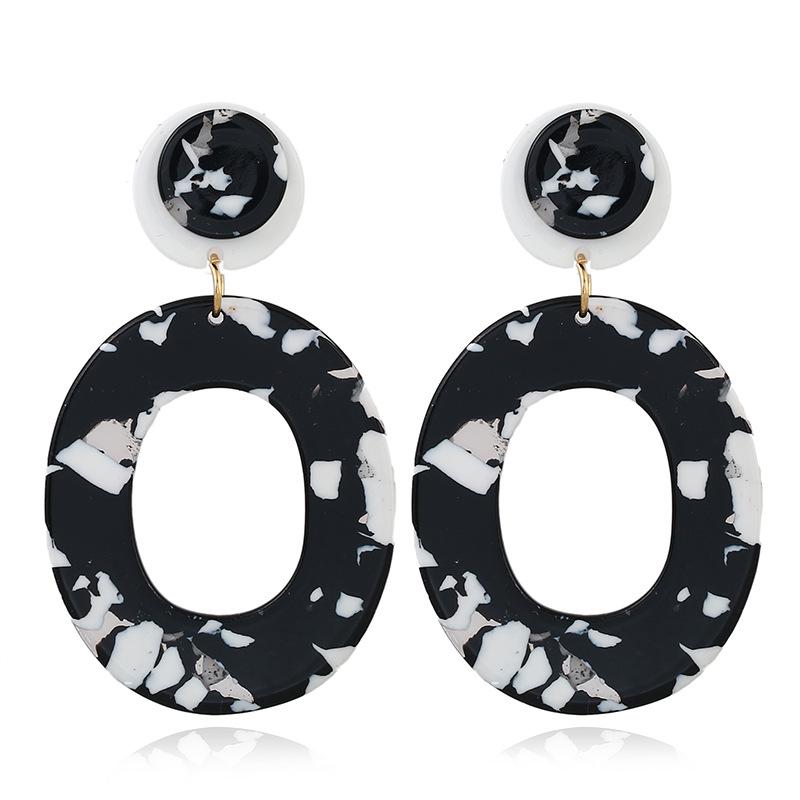 

Simple acrylic sheet geometric oval resin earrings синій