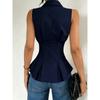 Womens Sleeveless Peplum Shirt With Collar And Button Down Detail Fitted Waist Casual Office Blouse