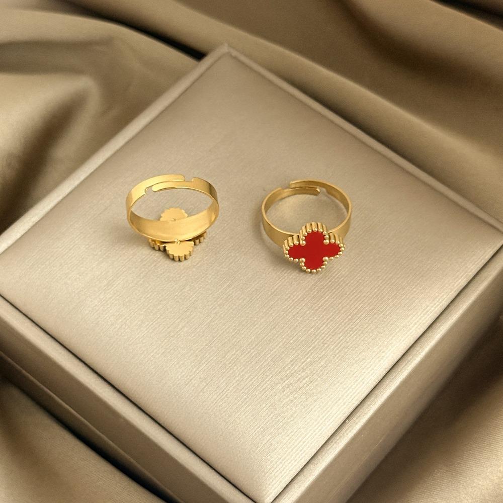 13mm Vierblättriger Kleeblattring 18K Vakuumbeschichtet Verstellbares Offenes Design Damenring