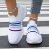 Modne dzianinowe sneakersy w paski tęczowe dla kobiet, siateczkowe oddychające buty sportowe na platformie dla kobiet, duży rozmiar, antypoślizgowe, casualowe buty tenisowe