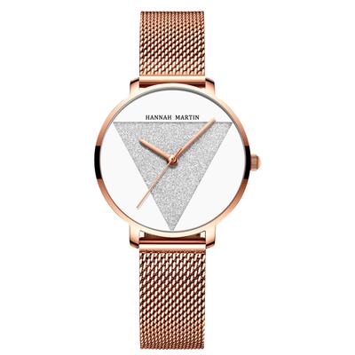 Orologio RORIOS Orologio Triangolo Quadrante Glitter Popolare Unico Elegante Carino Orologio al Quarzo Oro Rosa Casual Cinturino in Maglia Orologio per Pendolarismo a Scuola per Donne