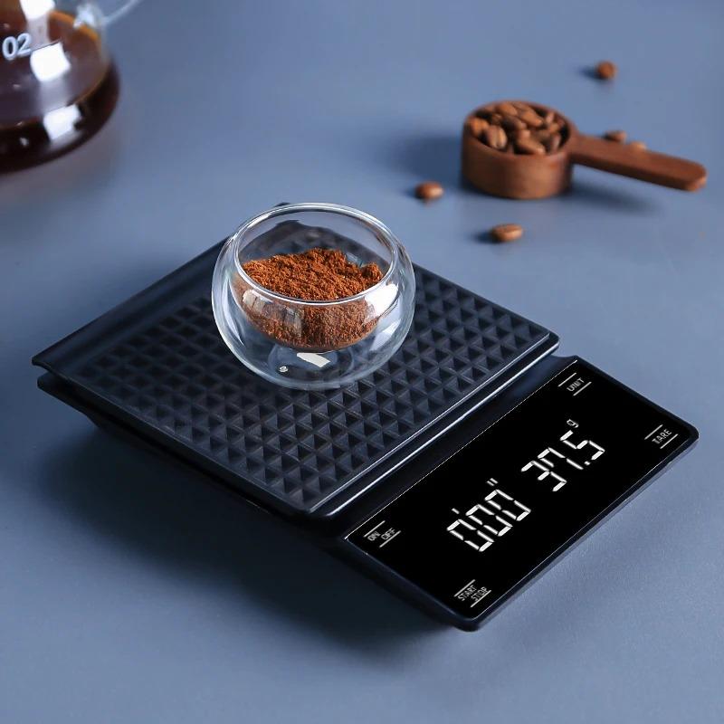 Kaffeskala med timer 0,1G/3Kg Høy presisjon LCD-skjerm Elektronisk Pour Over Drypp Espressoskala Kjøkken Matlaging Baking Digital Matvekt