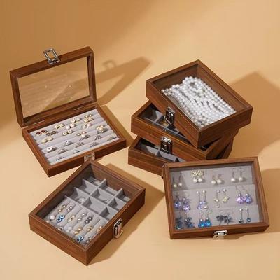 Simple Wooden Jewelry Box Velvet Ring Display Holder Jewelry Display Tray  Ring/Earring Display