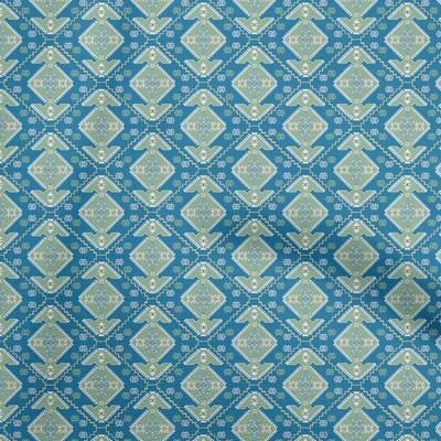 Cotton Flex Blau Stoff Asiatischer Kelim Diy Kleidung Quiltstoff Druckstoff Meterware 40 Zoll