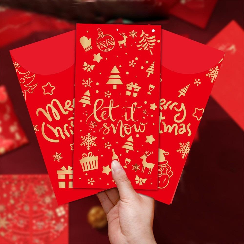 6PCS Rectangular Xmas Currency Envelopes Xmas Tree Pattern Christmas Gift Red Packets  Families
