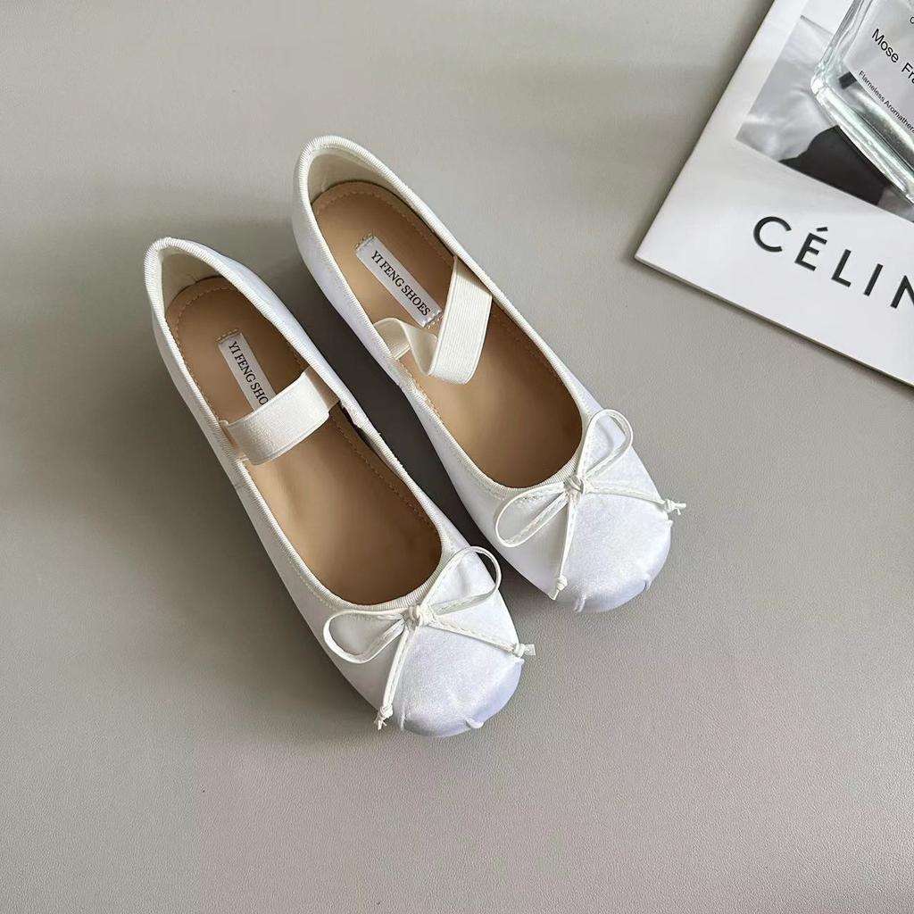 Inner Height Increase · French Retro Bow Word with Shallow Mouth Flat Bottom Ballet Single Shoes Women's Four Seasons