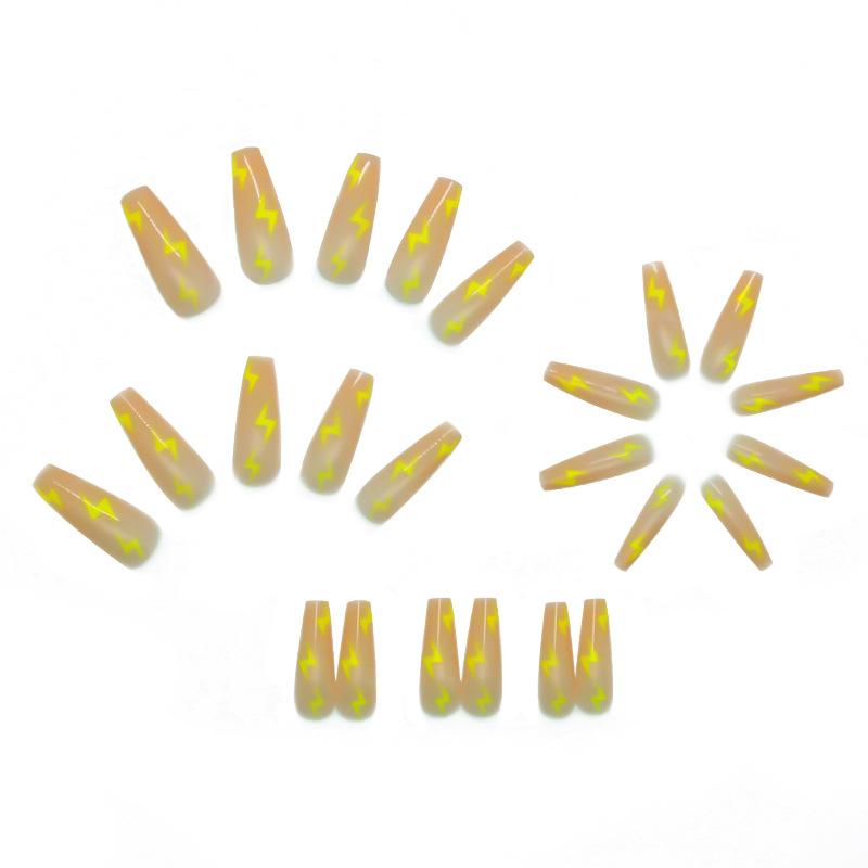 Artificial Nails Yellow Lightning Long Ballet Manicure Fake Nails Manicure Sheets
