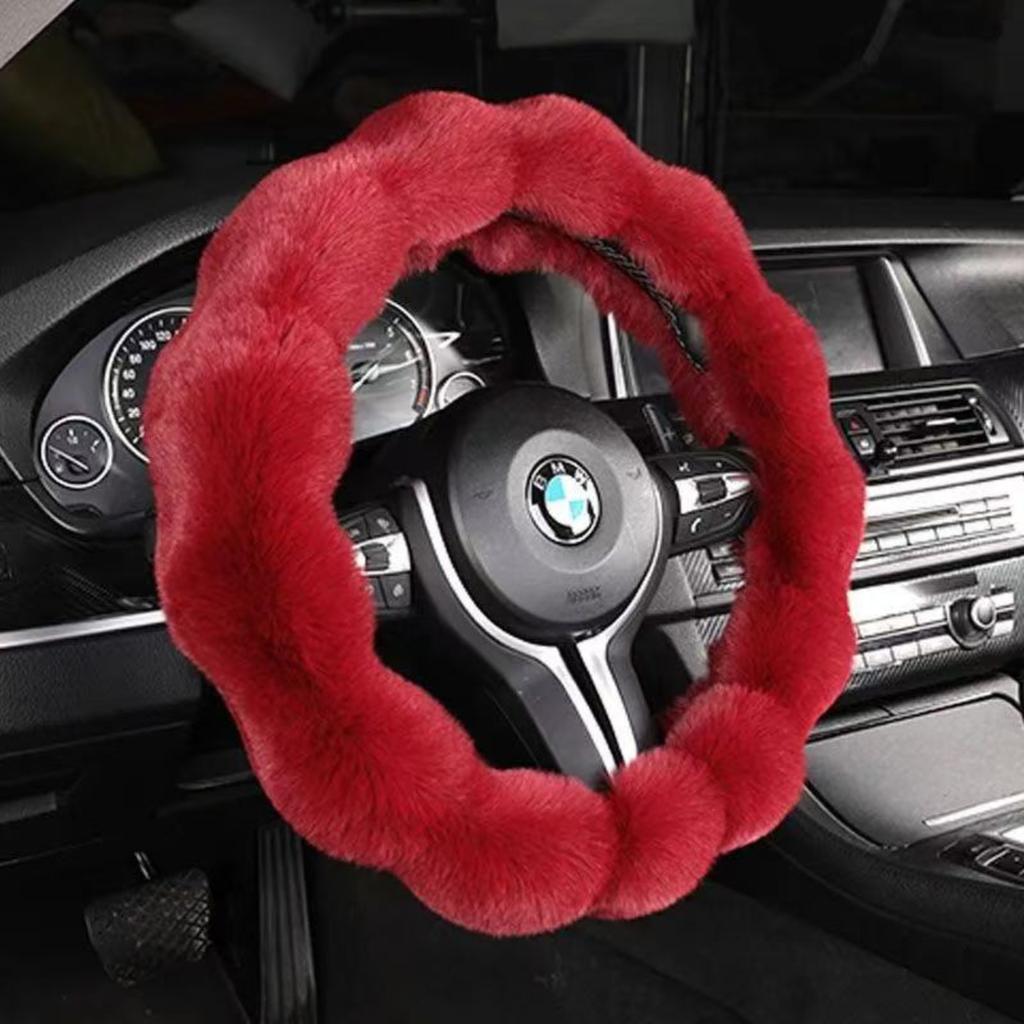 Housse de volant de voiture Patchwork Peluche Hivernale Avec Bande Élastique, Sans Anneau Intérieur,