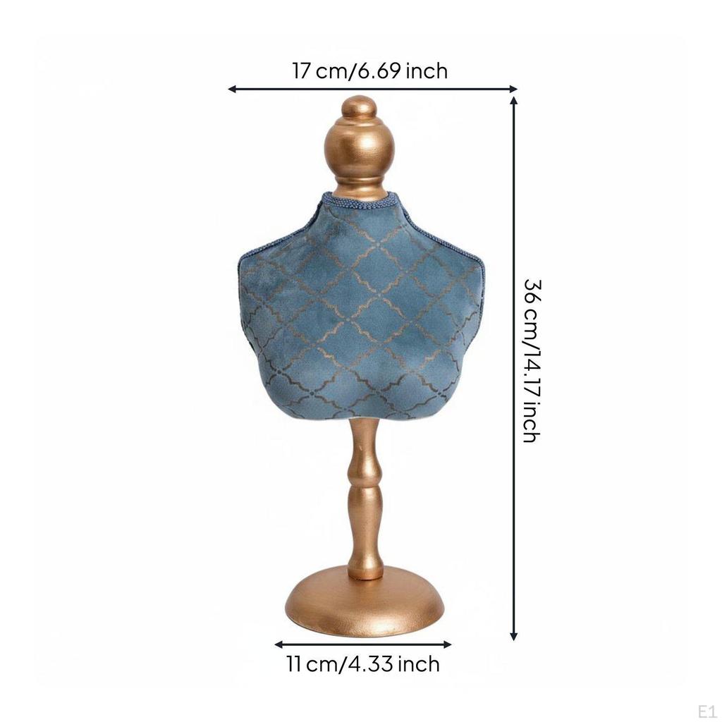 Velvet Necklace Bust Luxury Gilded Trim Jewelry Display Stand Vintage Holder for