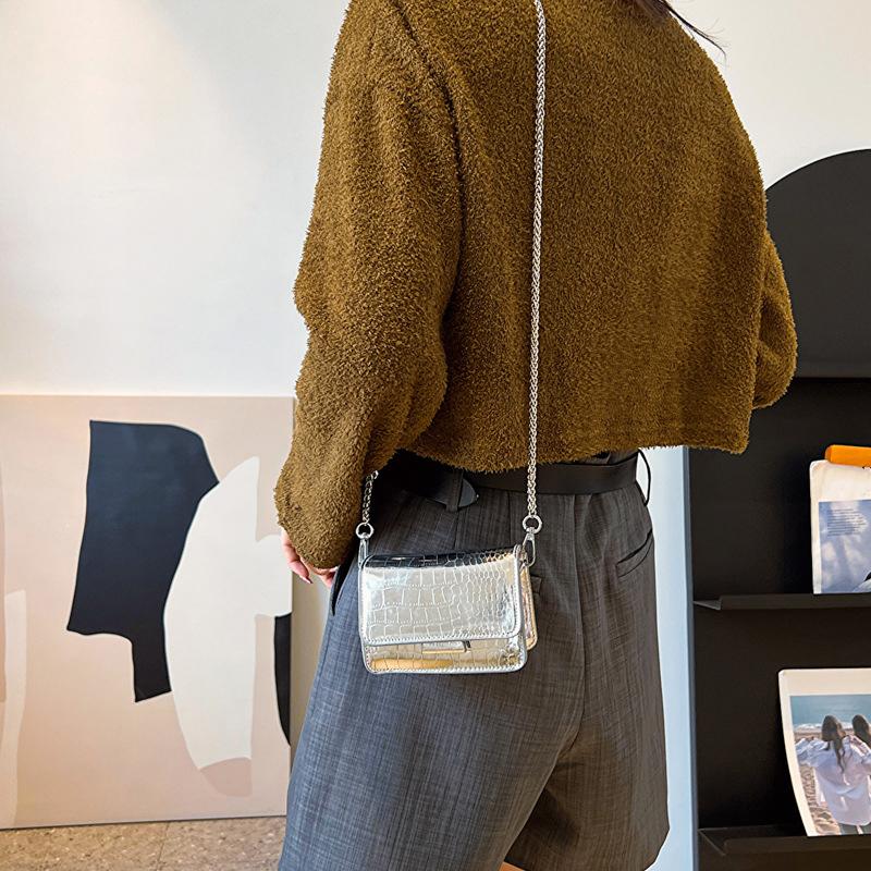 Women Shoulder Handbags Crocodile Pattern PU Leather Trend Designer Chain Hasp Bags Coin Purse Mini Single Square Bag ARI