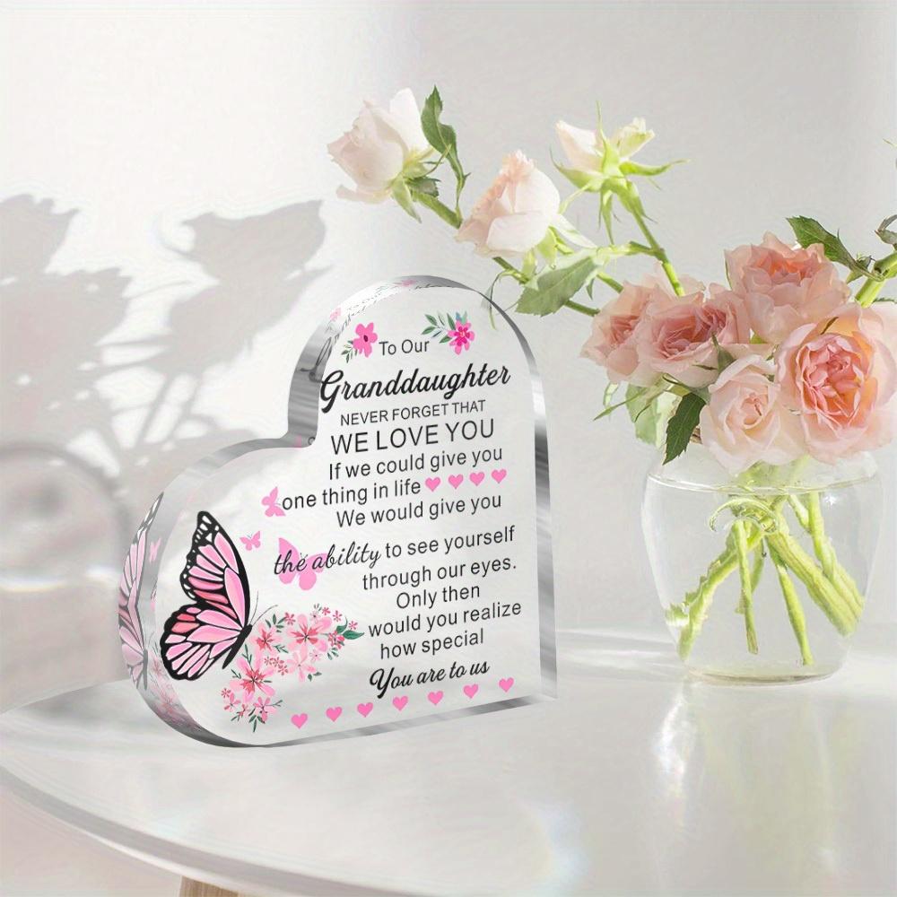 "To Our Granddaughter" Message Acrylic Tabletop Sign - Modern Floral & Butterfly Design, Perfect for Home Decor, Floral Butterfly Design, Nurserie