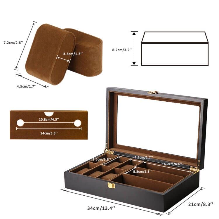 Baskiss Luxury Wooden Watch Case, Eyeglass & Sunglasses Storage Box, Fits 6 Watches or 3 Sunglasses, Perfect for Collecting Jewelry
