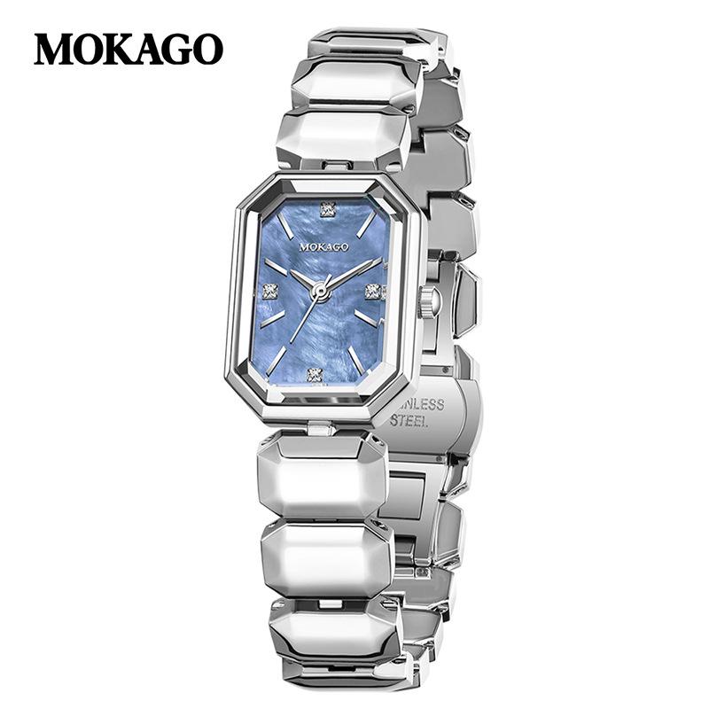Mokaga Exquisite Ladies  Small Square Waterproof Quartz Watch with Mother-of-Pearl Dial