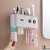 Punch-Free Wall-Mounted Toothbrush & Mouthwash Cup Set with Electric Toothpaste Dispenser