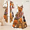 Women Plus Size Two Piece Set Short Sleeve Cardigan Strappy V Neck Flared Dress Halloween Panda Ghost Printed