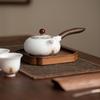 Suet jade porcelain high white porcelain seawater river cliff side handle pot office household teapot tea ceremony tea set kung fu tea set