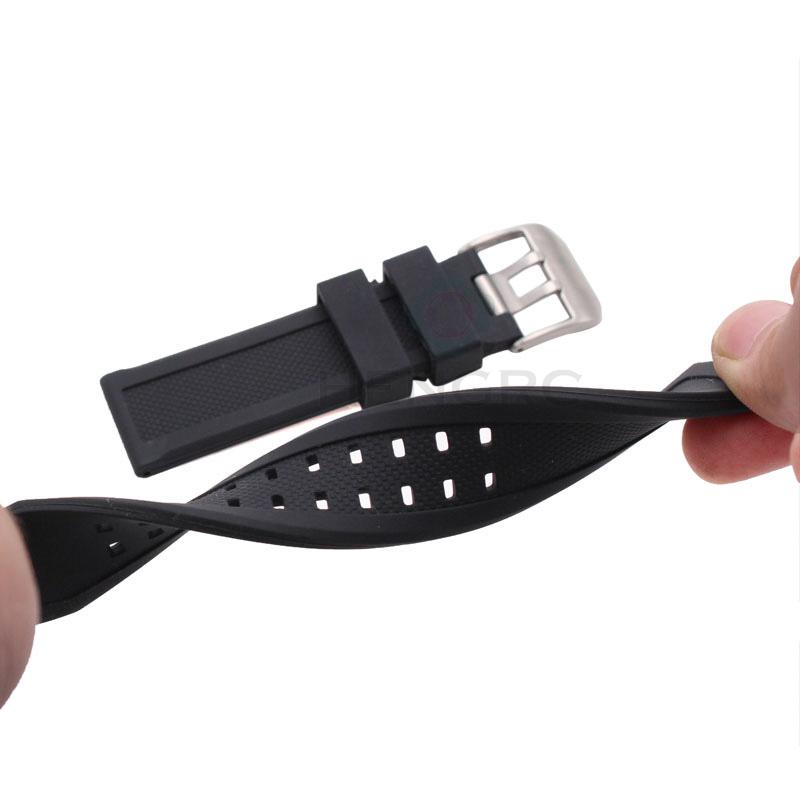 Watchband 23mm Silicone Watch Band Strap Men Sport Waterproof Black Watchbands For Luminox Accessories Stainless Steel Black Silver Buckle