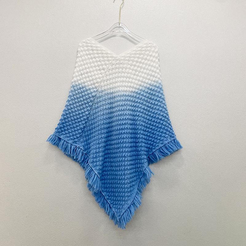 Gradient Tie-Dye Ethnic Shawl Cape - Knitted Women's High-End Travel Outerwear