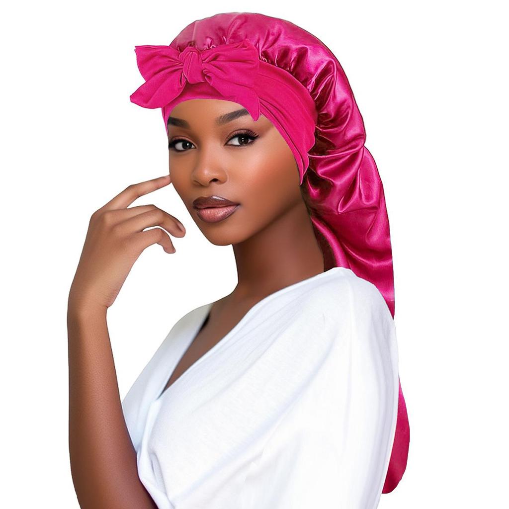 Satin Bow Tie Long Stocking Nightcap Headscarf for Long Hair Protection