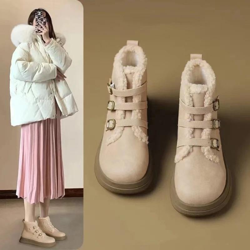 

Плюшевые зимние сапоги женские зимние на толстой подошве плюшевые хлопковые туфли пряжка на ремешке теплые и нескользящие короткие сапоги хлопковые туфли 41