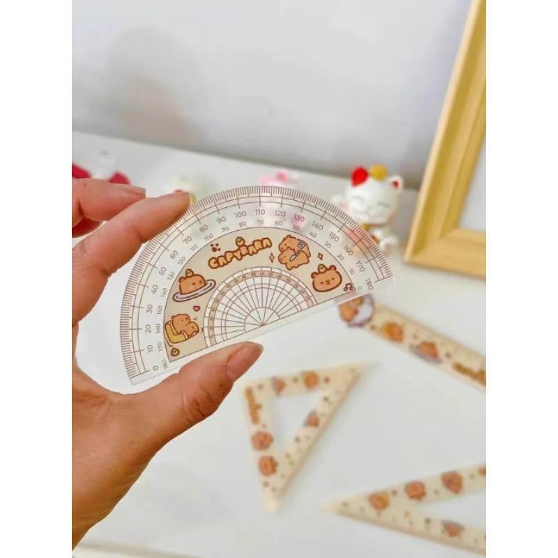 4pcs Acrylic Capybara Ruler Set | 4pcs Kawaii Cartoon Measuring Tools for Students/Office, High-looking Stationery