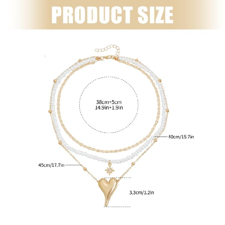 Artistic Irregular Heart Star Imitation Pearls Alloy Necklace Multi Layer Neckchain For Unique Fashion Accessories
