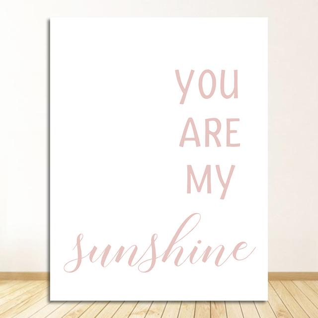 Are My Sunshine Quotes Painting Nursery Wall Art Poster Nordic Wall Pictures Kids Baby Room Decor Pink Rainbow Canvas Print You