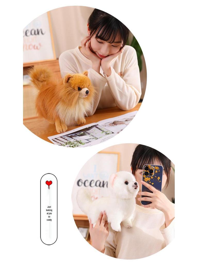 Brown Pomeranian Plush Toy - Standing Dog Photography Prop & Soothing Doll for Kids