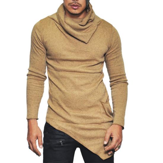 Herrenhemd Einfarbige Rippstrick-Kragen Lässiger Pullover Langarm Unregelmäßiges Frühlingstop für den täglichen Gebrauch