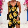 Women Plus Size V Neck Double Straps Sleeveless Printed Iridescent Blue Mini Dress