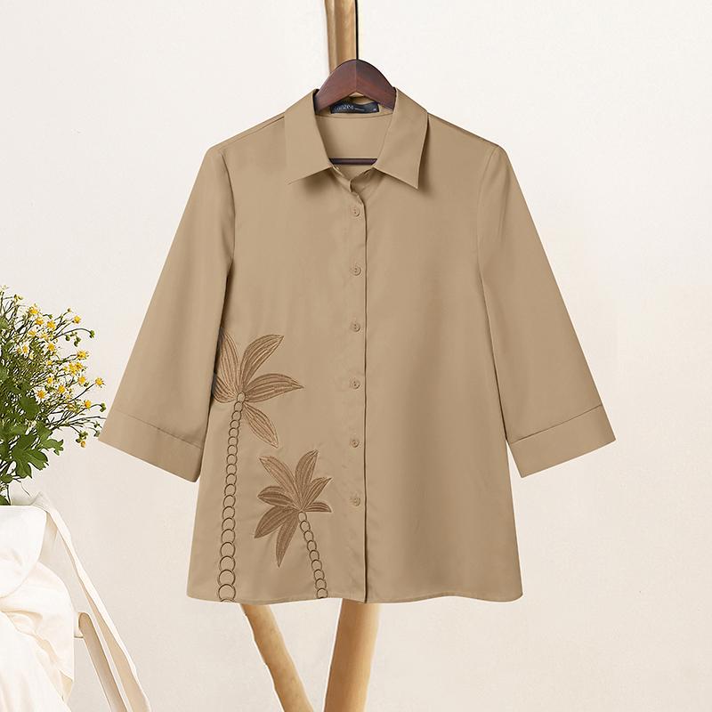 

ZANZEA Женская повседневная блузка свободного кроя с принтом и рукавами 3/4 и отложным воротником 5XL хаки