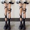 2Pairs Mesh Lolita Lace Stockings Irregular Straps Mid Tube Socks Women Thin Split Toe Socks  Gift