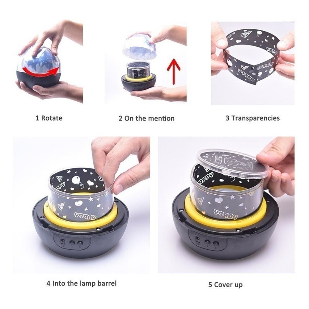 LED naktinė lemputė Žvaigždėto dangaus Magiška žvaigždė Mėnulis Planeta Projektoriaus lempa Kosmosas Visata Kūdikių darželis Gimtadienio dovana