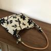 Vintage Ins Texture Black White Contrasting Jacquard Fabric Cowhide Rope Bag Underarm Shoulder Cosmetic Female