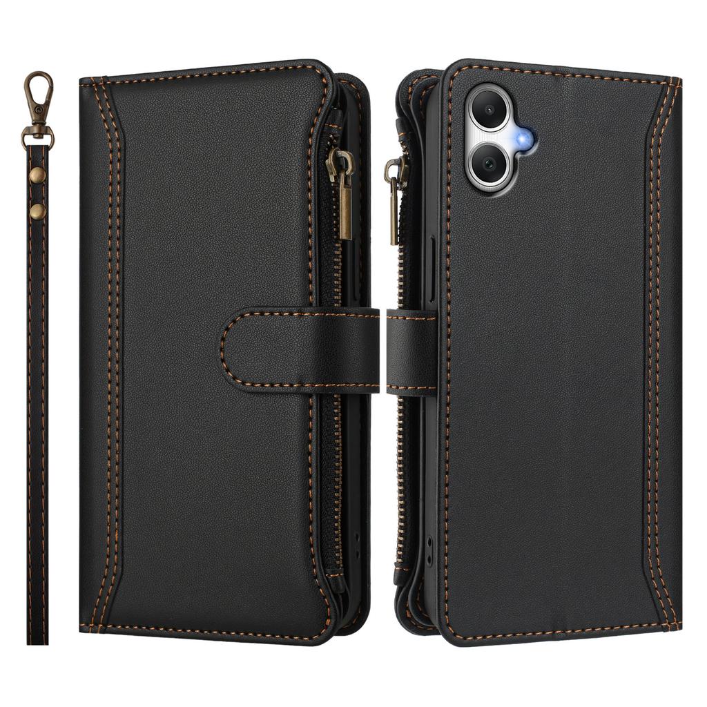 For Samsung Galaxy F05/Galaxy M05 4G/Galaxy A05 4G Leather Case 9 Card Slots Zipper Wallet Stand Phone Cover with Wrist Strap