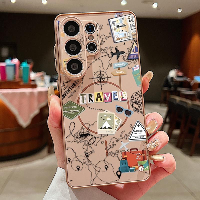 Travel Route Map Magnetic Phone Case For Samsung Galaxy S25 S26 Ultra Edge S24 S23 FE A17 A56 A37 A16 A35 A55 A15 A36 Hard Cover