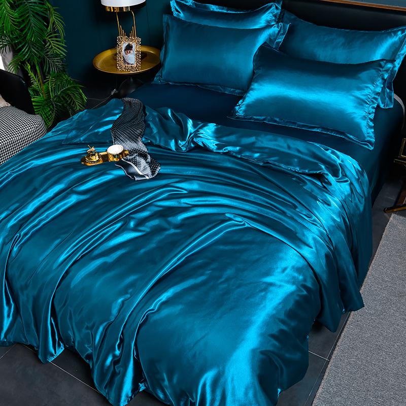 Luxury Mulberry Silky Blending Bedding Set Queen High-end Satin Duvet Cover Set with Sheet Soft Skin Friendly Silky Bedding Sets