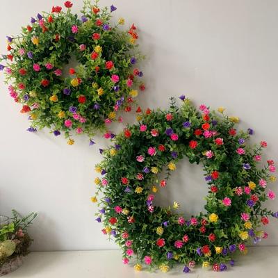 Artificial Flower Wreath Reusable Fake Eucalyptus Garland Faux Greenery Colorful Flower Wreath for Holiday Wedding Front Door Mantel Decor