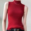 Hochgeschlossenes Camisole Tanktop Gestrickte Basisschicht Frühling - Sommer Modisch Charmant Rot Kurz - Stil Slim - Fit Ärmelloses Top